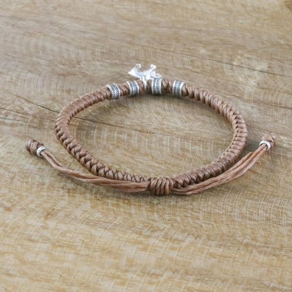 Alternate image for Karen Silver Elephant Bracelet in Tan from Thailand Wondrous Elephant in Tan