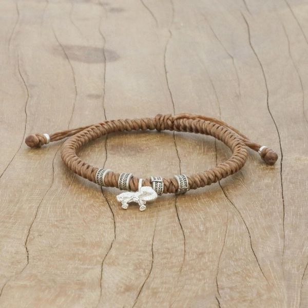 Alternate image for Karen Silver Elephant Bracelet in Tan from Thailand Wondrous Elephant in Tan