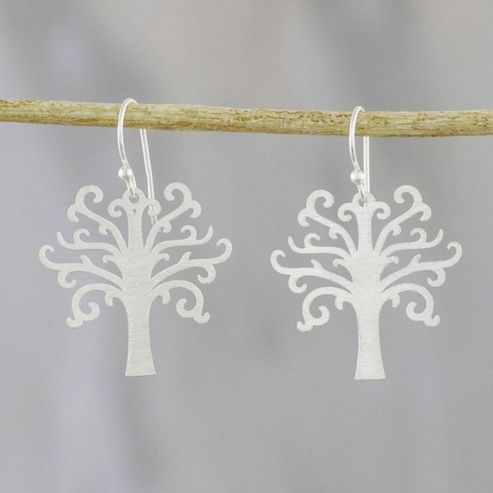 Tree-Shaped Sterling Silver Dangle Earrings from Thailand 'Life Is Natural'