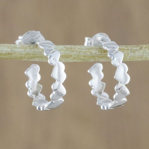 Alternate image for Sterling Silver Heart Half-Hoop Earrings from Thailand Heart Reflection