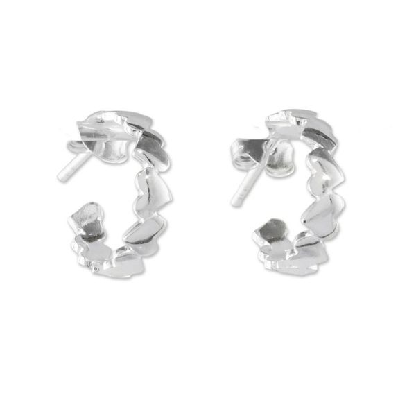 Alternate image for Sterling Silver Heart Half-Hoop Earrings from Thailand Heart Reflection