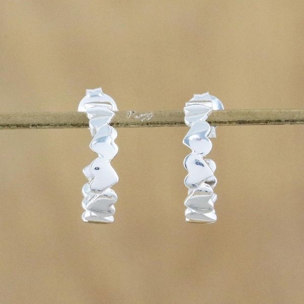 Alternate image for Sterling Silver Heart Half-Hoop Earrings from Thailand Heart Reflection
