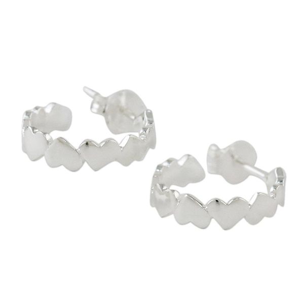 Alternate image for Sterling Silver Heart Half-Hoop Earrings from Thailand Heart Reflection