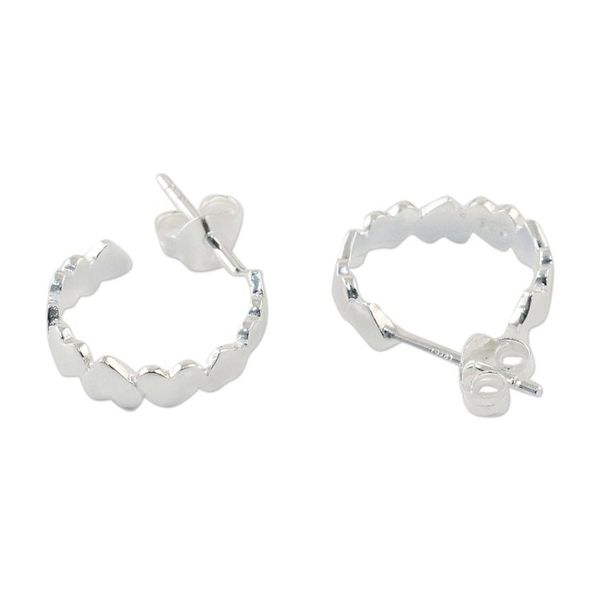 Alternate image for Sterling Silver Heart Half-Hoop Earrings from Thailand Heart Reflection