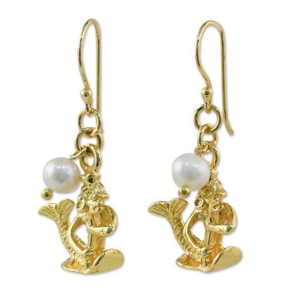 Alternate image for Gold Plated Cultured Pearl Aquarius Earrings from Thailand Radiant Aquarius
