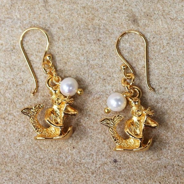 Alternate image for Gold Plated Cultured Pearl Aquarius Earrings from Thailand Radiant Aquarius