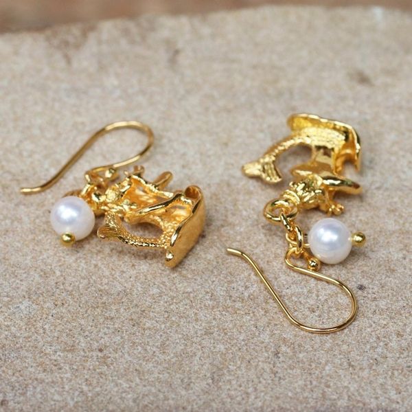 Alternate image for Gold Plated Cultured Pearl Aquarius Earrings from Thailand Radiant Aquarius