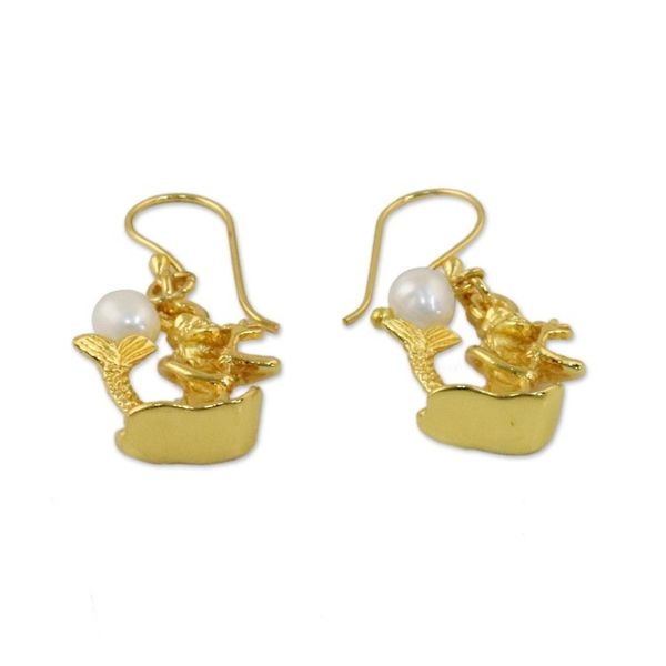Alternate image for Gold Plated Cultured Pearl Aquarius Earrings from Thailand Radiant Aquarius