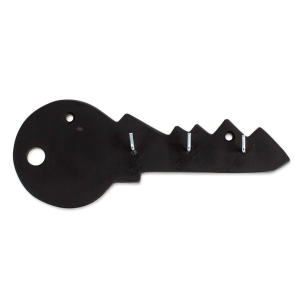 Alternate image for Minimalist Key-Shaped Hand-Carved Black Marble Key Rack Dark King of Keys