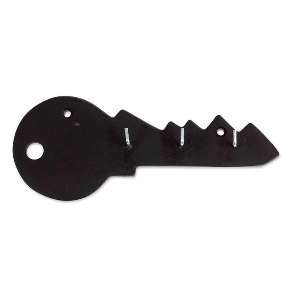 Minimalist Key-Shaped Hand-Carved Black Marble Key Rack 'Dark King of Keys'