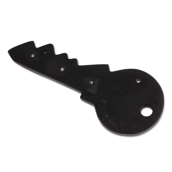 Alternate image for Minimalist Key-Shaped Hand-Carved Black Marble Key Rack Dark King of Keys