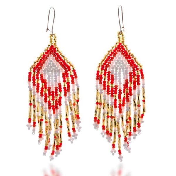 Alternate image for Glass Beaded Waterfall Earrings in Red and Ivory Colors Glorious Waterfall