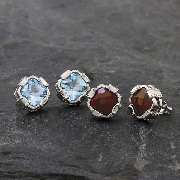 Alternate image for Rhodium Plated Garnet Button Earrings from Thailand Everyday Glitz