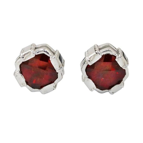 Alternate image for Rhodium Plated Garnet Button Earrings from Thailand Everyday Glitz