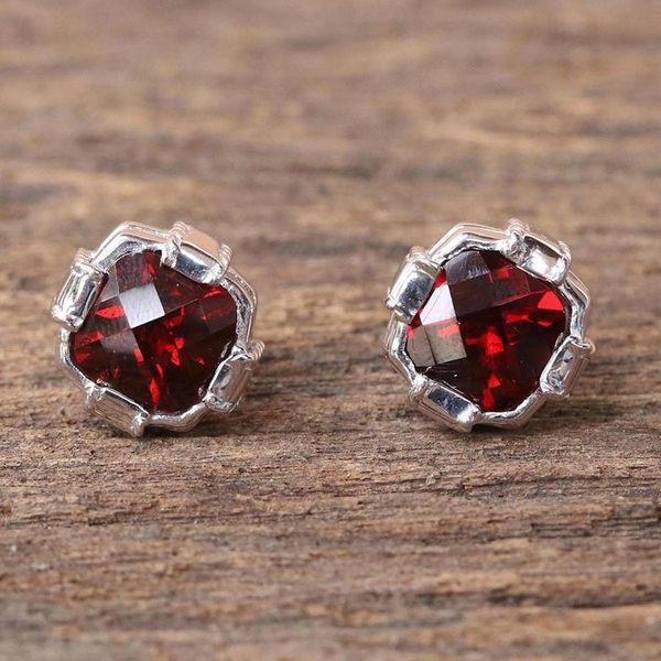 Alternate image for Rhodium Plated Garnet Button Earrings from Thailand Everyday Glitz