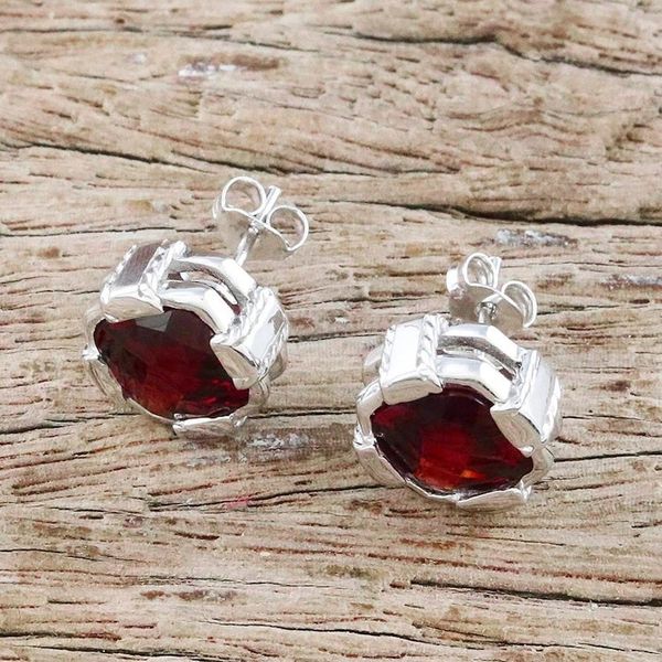 Alternate image for Rhodium Plated Garnet Button Earrings from Thailand Everyday Glitz