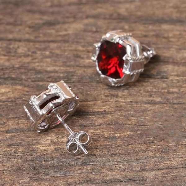 Alternate image for Rhodium Plated Garnet Button Earrings from Thailand Everyday Glitz