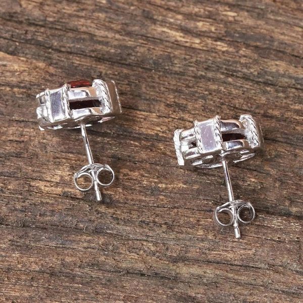 Alternate image for Rhodium Plated Garnet Button Earrings from Thailand Everyday Glitz