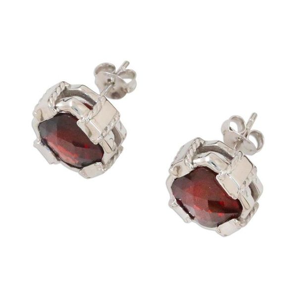 Alternate image for Rhodium Plated Garnet Button Earrings from Thailand Everyday Glitz