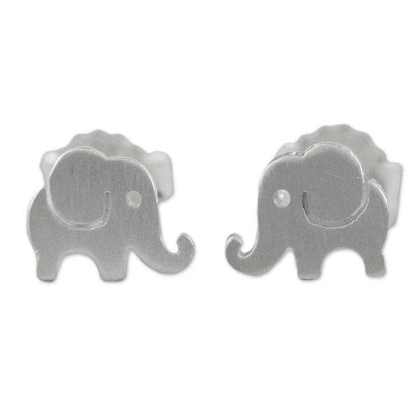 Alternate image for Handmade Thai Sterling Silver Post Elephant Earrings Endearing Elephants