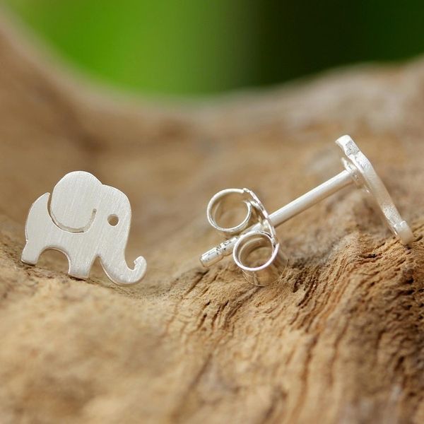 Alternate image for Handmade Thai Sterling Silver Post Elephant Earrings Endearing Elephants