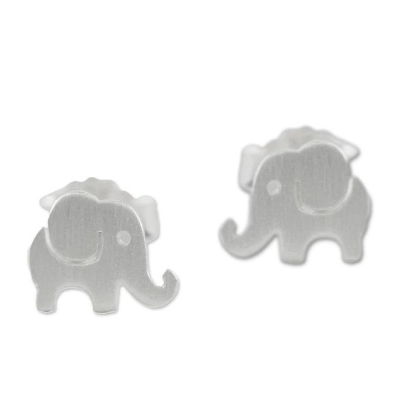 Alternate image for Handmade Thai Sterling Silver Post Elephant Earrings Endearing Elephants
