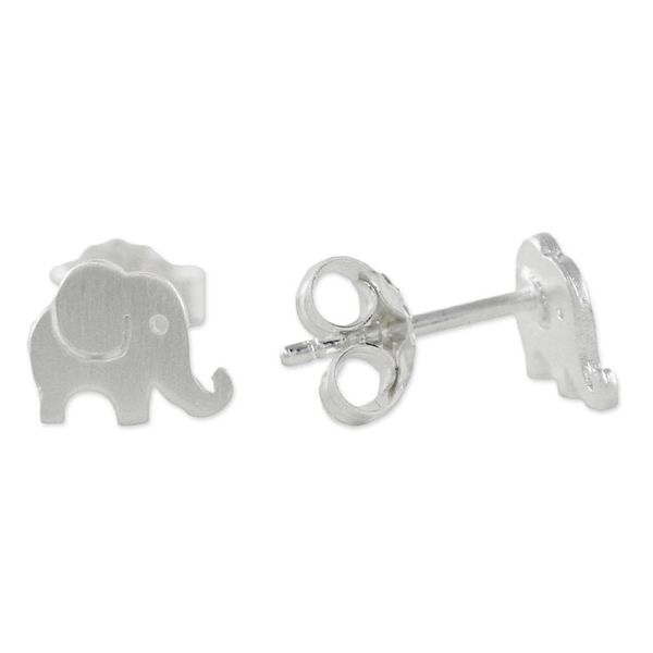 Alternate image for Handmade Thai Sterling Silver Post Elephant Earrings Endearing Elephants
