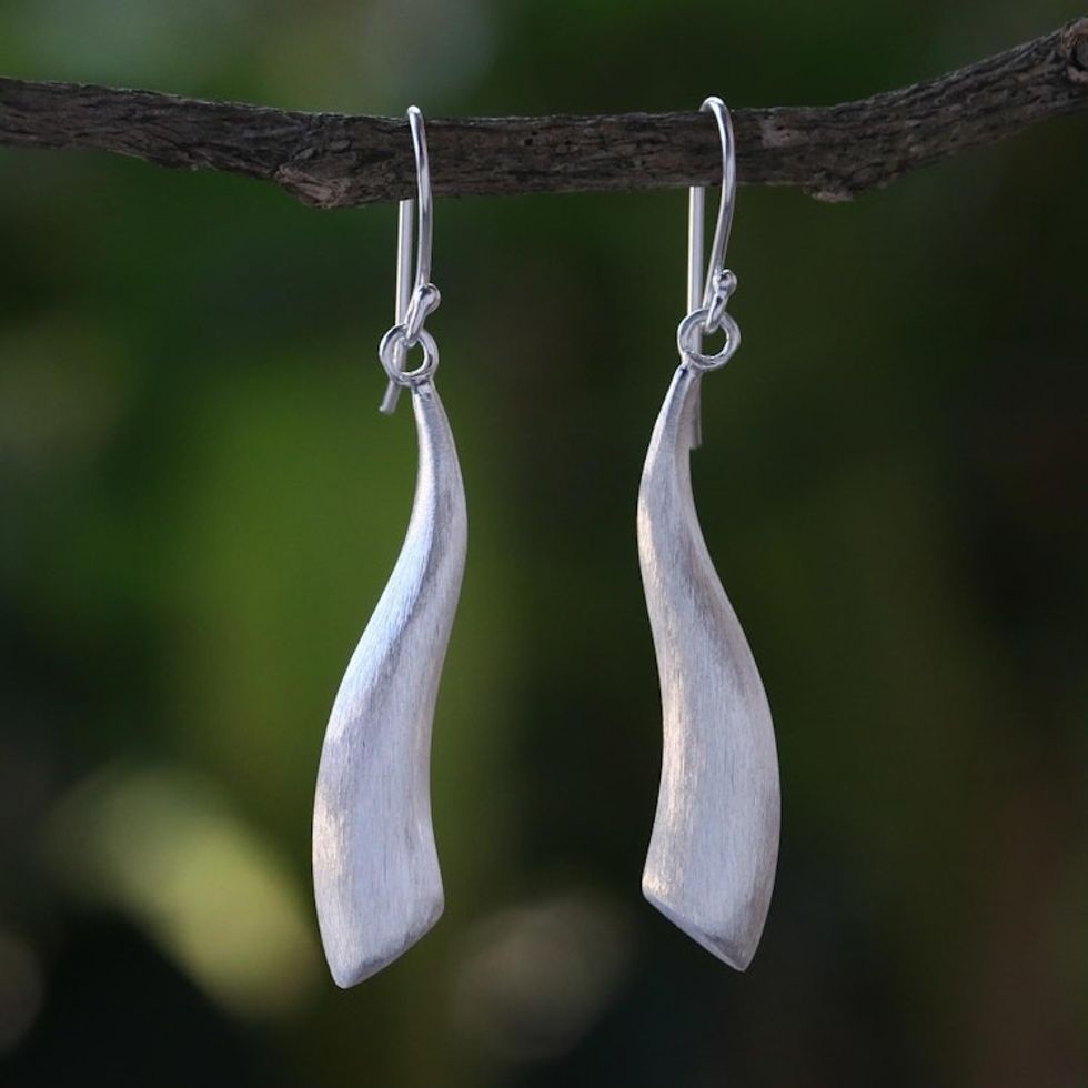 Handcrafted Thai Sterling Silver Dangle Earrings 'River in Chiang Mai'