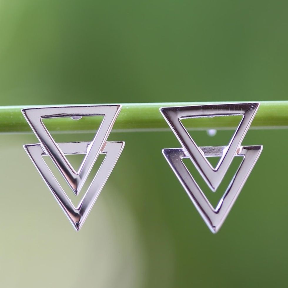 Shiny 925 Sterling Silver Double Triangle Earrings 'Enchanting Geometry'