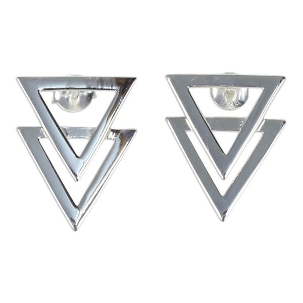 Alternate image for Shiny 925 Sterling Silver Double Triangle Earrings Enchanting Geometry
