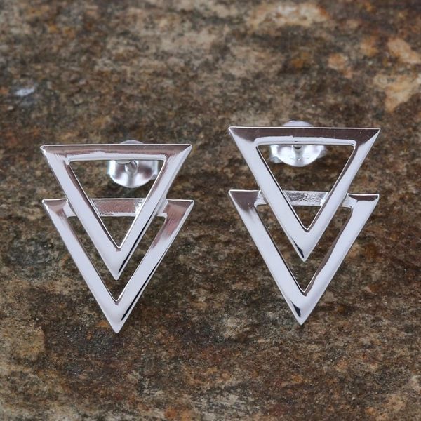 Alternate image for Shiny 925 Sterling Silver Double Triangle Earrings Enchanting Geometry