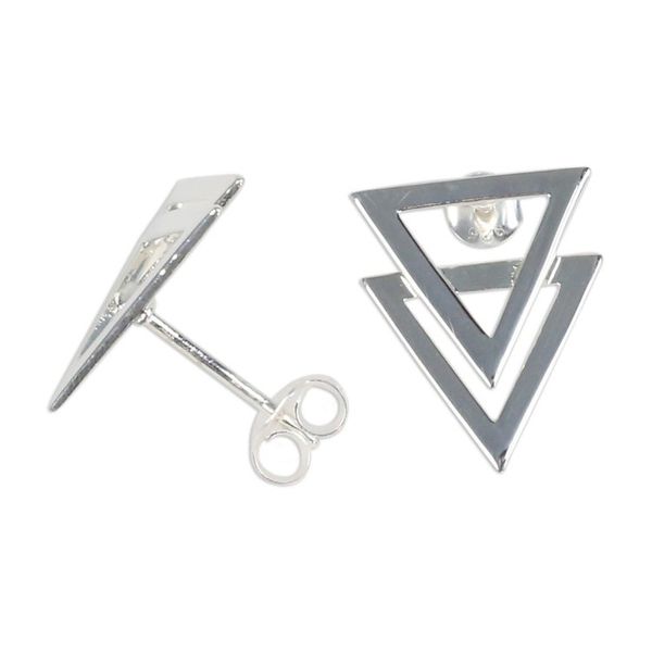 Alternate image for Shiny 925 Sterling Silver Double Triangle Earrings Enchanting Geometry
