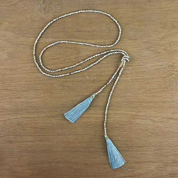 Alternate image for Colorful Glass Beaded Lariat Necklace from Thailand Festive Holiday in Blue-Green