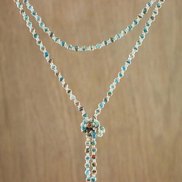 Alternate image for Colorful Glass Beaded Lariat Necklace from Thailand Festive Holiday in Blue-Green