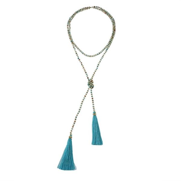 Alternate image for Colorful Glass Beaded Lariat Necklace from Thailand Festive Holiday in Blue-Green