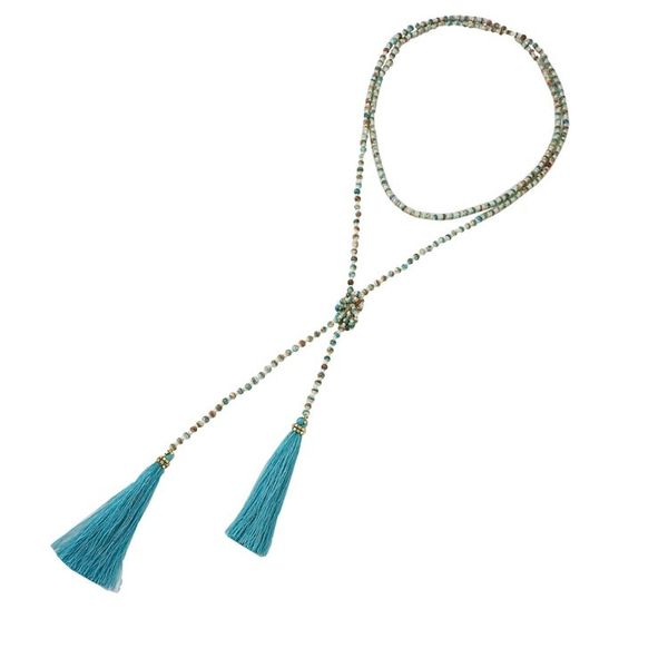 Alternate image for Colorful Glass Beaded Lariat Necklace from Thailand Festive Holiday in Blue-Green