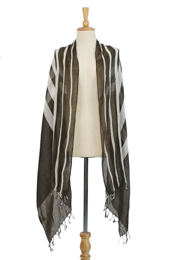 Alternate image for Handwoven Striped Cotton Shawl in Espresso from Thailand Cool Stripes in Espresso