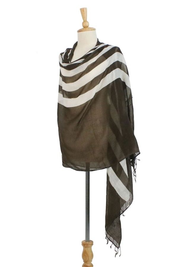 Alternate image for Handwoven Striped Cotton Shawl in Espresso from Thailand Cool Stripes in Espresso