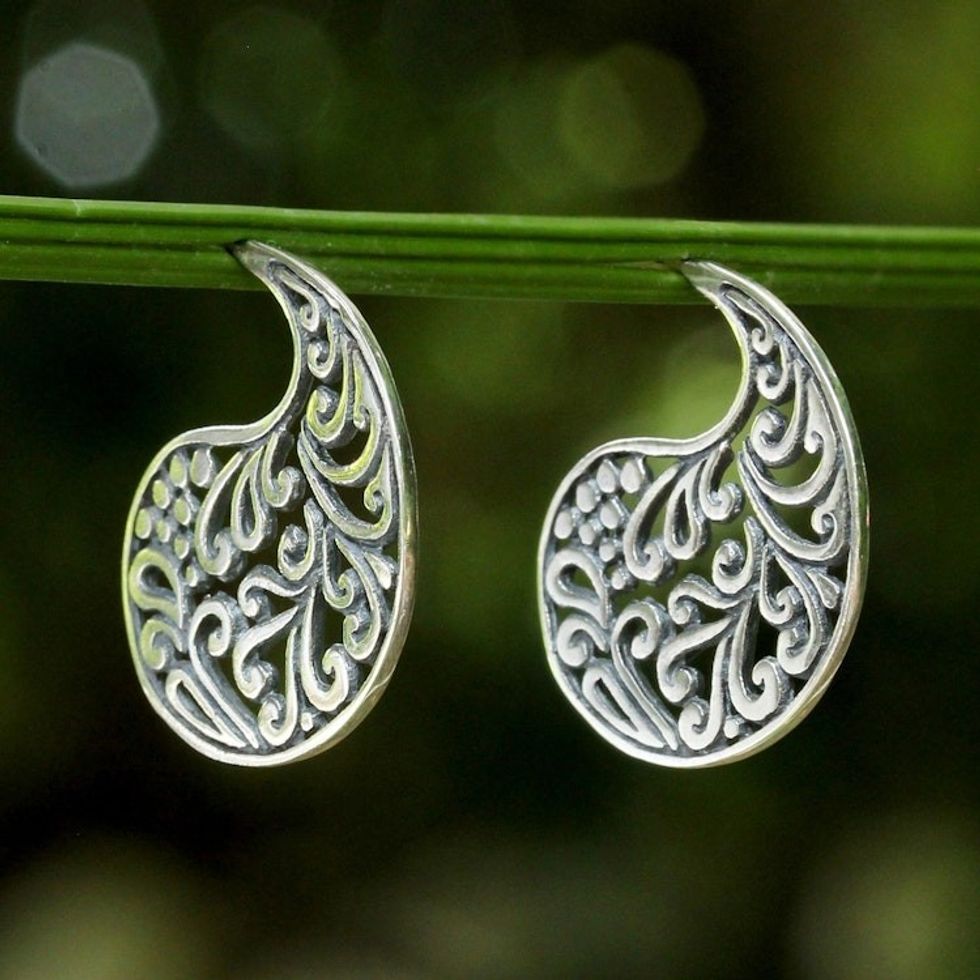 Sterling Silver Elegant Paisley Drop Earrings from Thailand 'Ornate Paisleys'