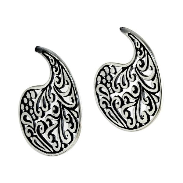 Alternate image for Sterling Silver Elegant Paisley Drop Earrings from Thailand Ornate Paisleys