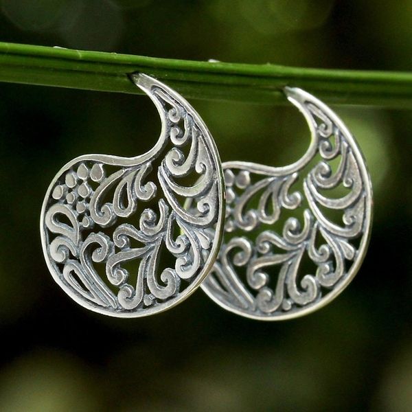 Alternate image for Sterling Silver Elegant Paisley Drop Earrings from Thailand Ornate Paisleys