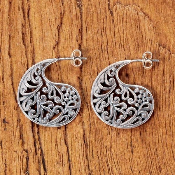 Alternate image for Sterling Silver Elegant Paisley Drop Earrings from Thailand Ornate Paisleys