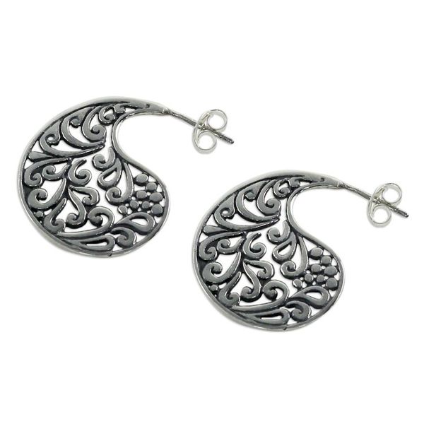 Alternate image for Sterling Silver Elegant Paisley Drop Earrings from Thailand Ornate Paisleys
