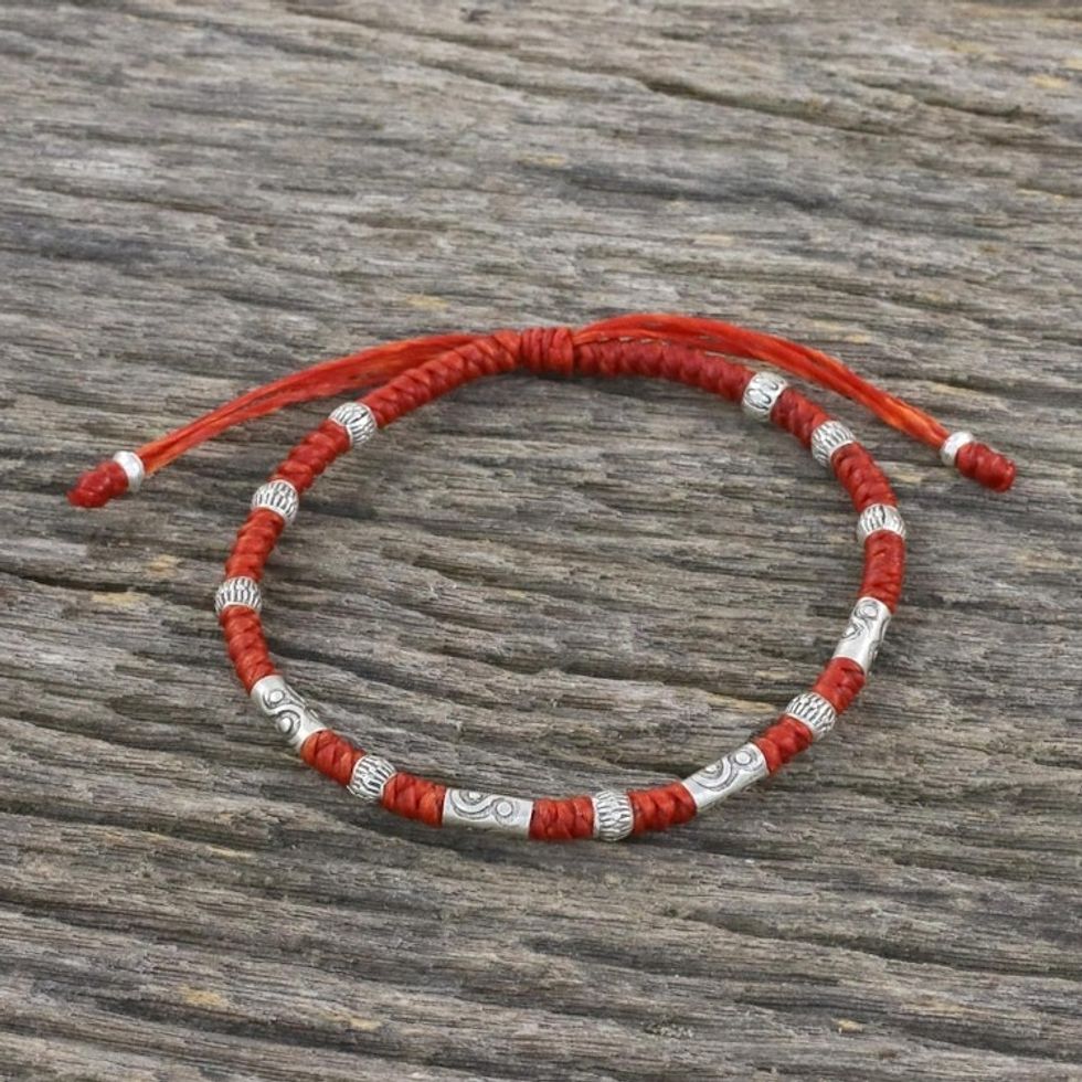 Red Unisex 950 Karen Silver Cord Beaded Bracelet 'The Balance'