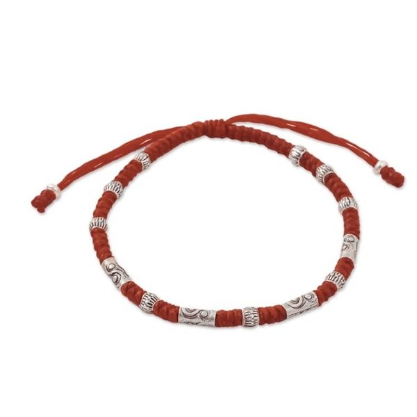 Alternate image for Red Unisex 950 Karen Silver Cord Beaded Bracelet The Balance