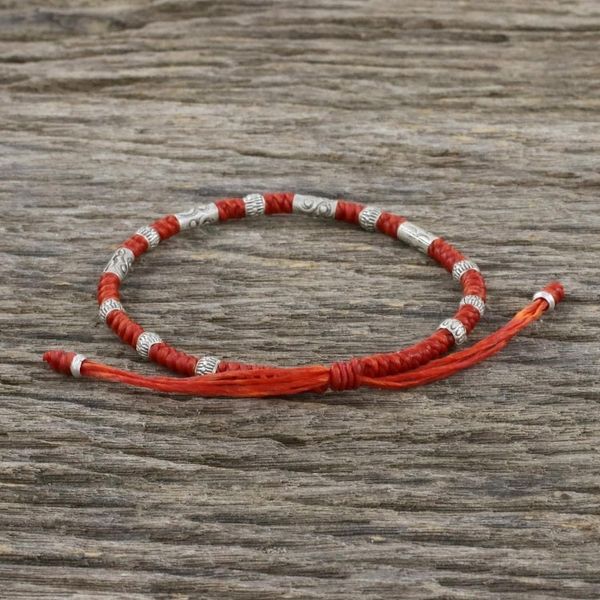 Alternate image for Red Unisex 950 Karen Silver Cord Beaded Bracelet The Balance