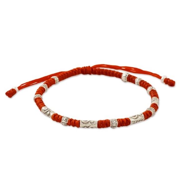 Alternate image for Red Unisex 950 Karen Silver Cord Beaded Bracelet The Balance