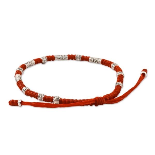 Alternate image for Red Unisex 950 Karen Silver Cord Beaded Bracelet The Balance