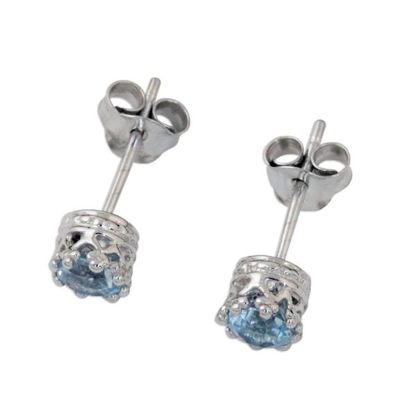Alternate image for Rhodium Plated Blue Topaz Stud Earrings from Thailand Brilliant Splendor