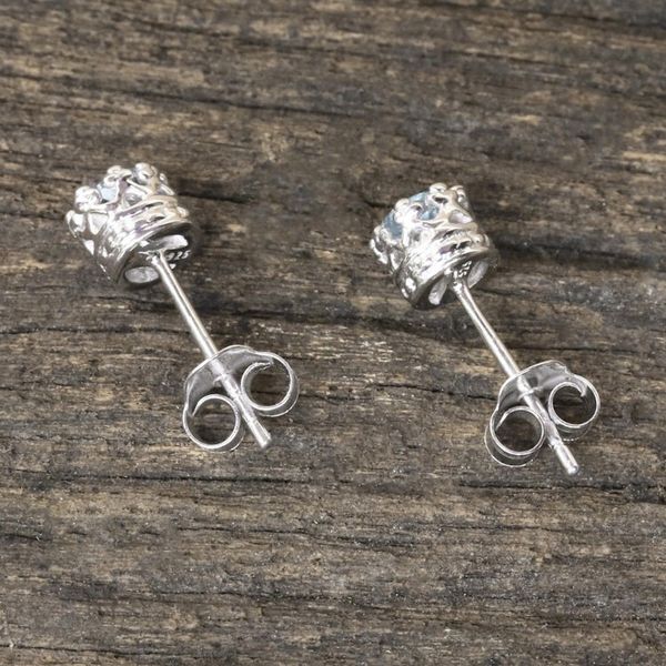 Alternate image for Rhodium Plated Blue Topaz Stud Earrings from Thailand Brilliant Splendor